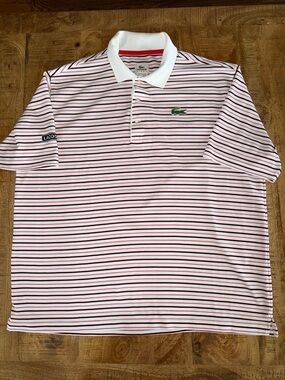 Lacoste Men’s White Polo with red and Black Stripes